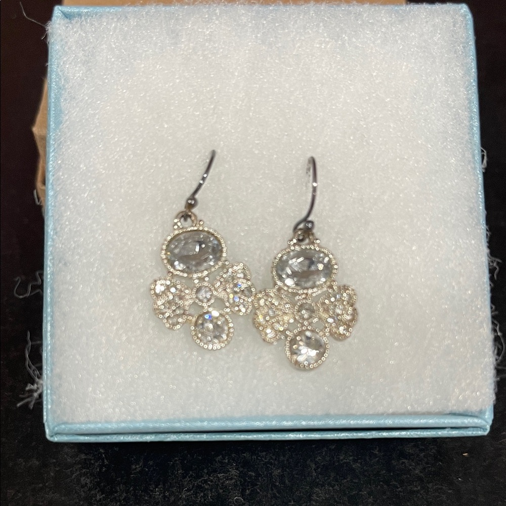 Stella & Dot Silver Crystal Filigree Dangle Earrings